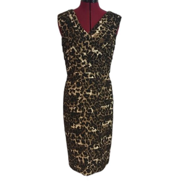 Adrianna Papell Sheath Midi Dress Size10 Gold & Black Animal Print Sleeveless - Picture 9 of 9